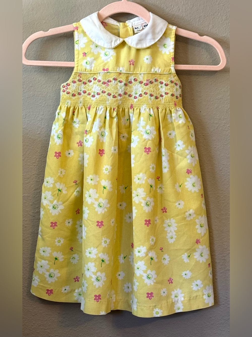 Vintage 90’s Yellow Floral Smocked Peter Pan Collar Dress